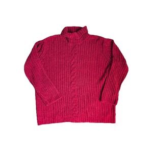 Vtg Y2K Crazy Horse Red Cable Knit Turtleneck Sweater By Liz Claiborne‎ Large